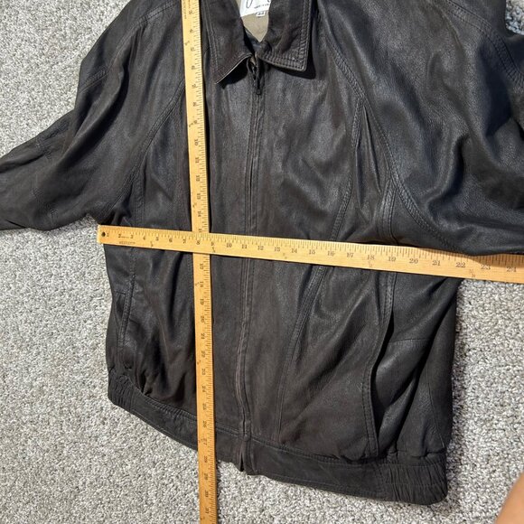Remy Mens Black Leather Jacket Size 44 USA Made Zip Front Pockets & Elastic Wais - Picture 11 of 13